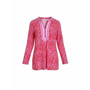 Bellisima by Kim Gravel NWOT Cabana Knit Palm Trim Tunic Top Pink Size‎ Small